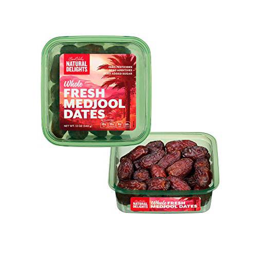 Natural Delights Medjool Dates – Large & Plump, Whole Dates Medjool, Non-GMO Verified, Good Source of Fiber, Naturally Sweet Fruit Snack, Perfect for On-the-Go - Medjool Dates Whole, 12 oz Container