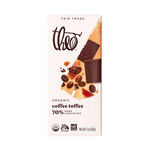Theo Chocolate Coffee Toffee Organic Dark Chocolate Bar, 70% Cacao, 12 Pack | Fair Trade