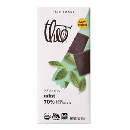 Theo Chocolate Mint Organic Dark Chocolate Bar, 70% Cacao, 12 Pack | Vegan, Fair Trade