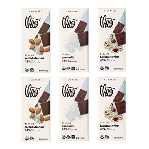 Theo Chocolate Organic Milk Chocolate Bar Variety 6 Pack | Fair Trade, Chocolate Gift