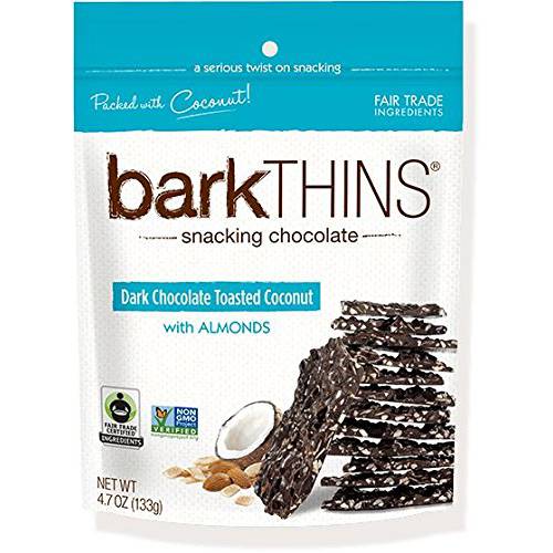 BarkTHINS Dark Chocolate Toasted Coconut with Almonds, 4.7 Ounce (Pack of 4)