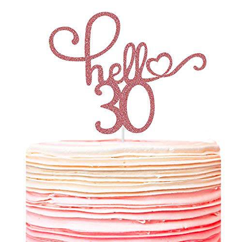 Hello 30 Cake Topper - 30th Birthday/Wedding Party Decoration/30th Birthday Cake Topper (Rose Gold Glitter)