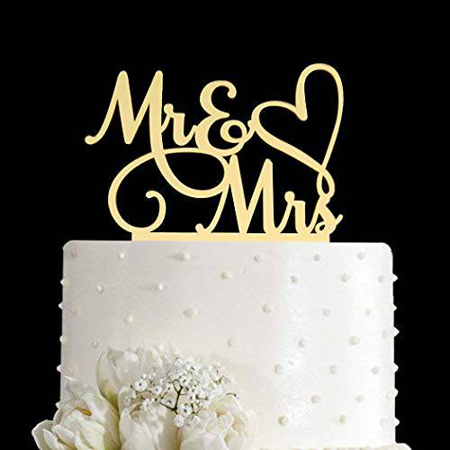 AMINJIE Mr and Mrs Cake Topper, Bride and Groom Sign Wedding / Engagement Cake Toppers Decoration, Mirror Gold Acrylic