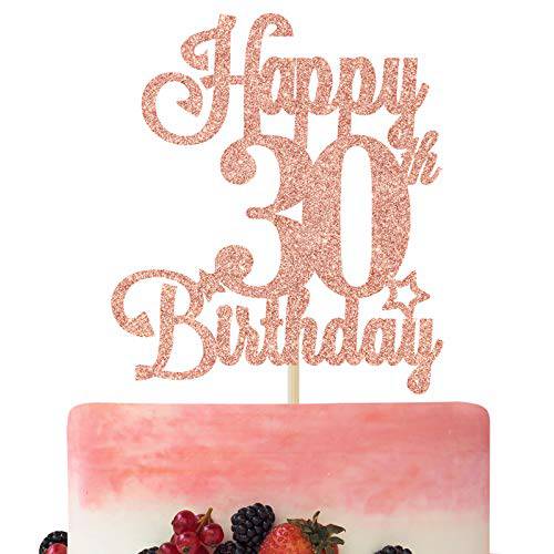 Betalala Happy 30th Birthday Cake Topper, Cheers to 30 Years, Hello 30, 30th Birthday Anniversary Party Decorations Rose Gold Glitter.