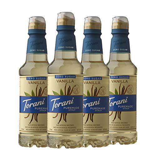 Torani Puremade Zero Sugar Syrup Vanilla 12.7 Ounce Bottle , 4 Count, (Pack of 4)