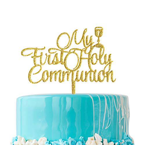My First Holy CommCake Topper,My Baptism, Christening,God Bless Cake Topper, Religious Celebration Decor(Gold Glitter)