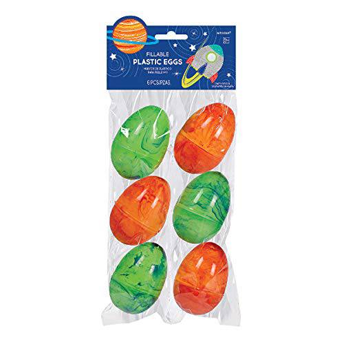 Outer Space Fillable Easter Eggs - 3 | Orange & Green | 6 Pcs