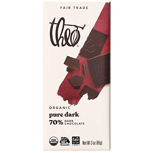 Theo Chocolate Pure Organic Dark Chocolate Bar, 70% Cacao, 1 Bar | Vegan, Fair Trade