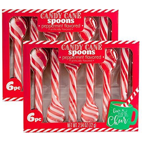 Candy Cane Peppermint Spoons – 1 doz – (4 packs of 6) | Edible Candy Cane Spoons | Candy Cane Spoons for Hot Chocolate and Coffee