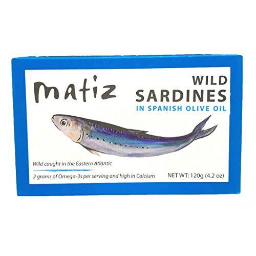 Matiz Sardines in Olive Oil, 4.2 Ounce Can (Pack of 12) Spanish Gourmet Wild Caught Natural Fish for Tapas, Snacks, or Meals, Protein Rich, Sealed Freshness