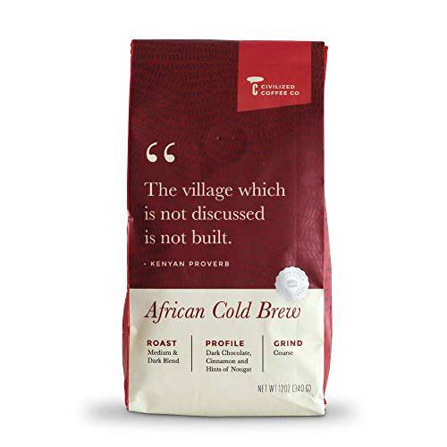 Civilized Coffee Cold Brew Coffee Coarse Ground, African Blend, Medium Dark Roast Arabica Coffee Beans (12oz)
