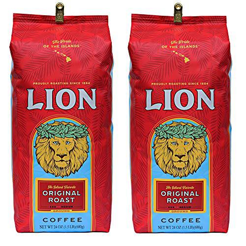 Lion Coffee, Original, Medium Roast, Ground, 24 Ounce Bag (Pack of Two)