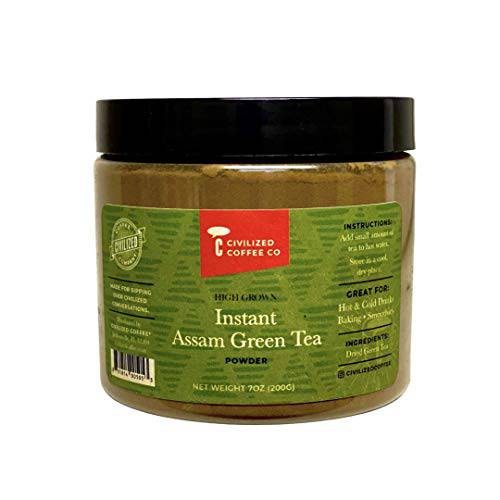 Civilized Coffee Instant Assam Green Tea Powder for Hot Tea, Iced Tea & Baking (7 oz)