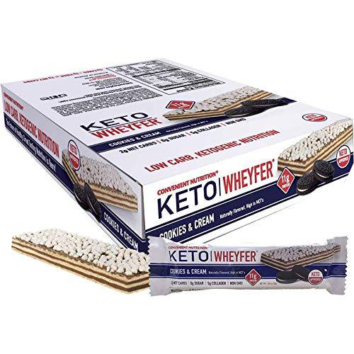 Convenient Nutrition Keto WheyFer Protein Snack Bars - Low Carb, Low Sugar, Ketogenic - Cookies & Cream 10 Bars