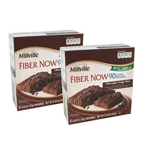 Millville Fiber Now 90 Calorie Fiber Brownies Fudge Bar with Dark Chocolate Chips Inside and Dark Chocolate Drizzle - 12 ct.