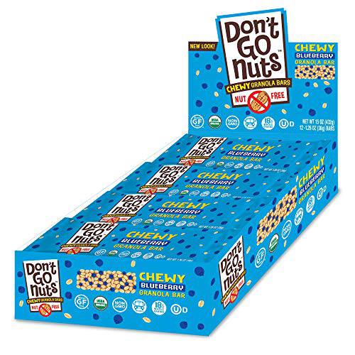 Don’t Go Nuts Nut-Free Organic Chewy Granola Bar, Blueberry, 12 Count, Non GMO, Gluten Free