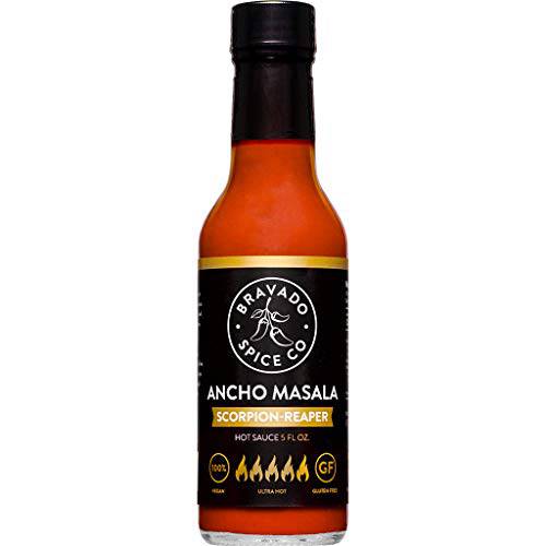 Ancho Masala Scorpion Reaper Hot Sauce By Bravado Spice Gluten Free, Vegan, Low Carb, Paleo Hot Sauce All Natural 5 oz Hot Sauce Bottle Award Winning Gourmet Hot Sauce