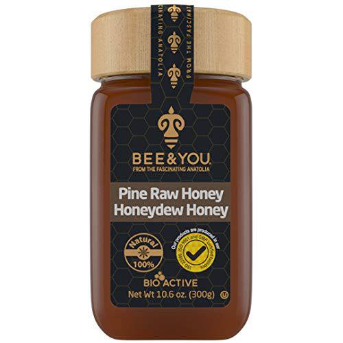 BEE and YOU Pine Honey - Honeydew Honey, Exotic Taste, Raw, Wild-crafted, Unprocessed- Rich in Active Enzymes, Paleo, Gluten-Free (10.6 oz)