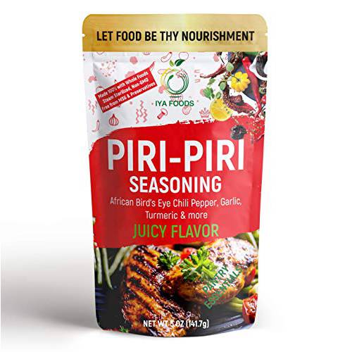 Iya Foods Piri-Piri Seasoning, Made with Herbs, Peppers & Spices. Free from MSG or Anything Artificial. World Famous Rub for Mouth Watering Roasted or Flame Grilled Chicken, 5oz.