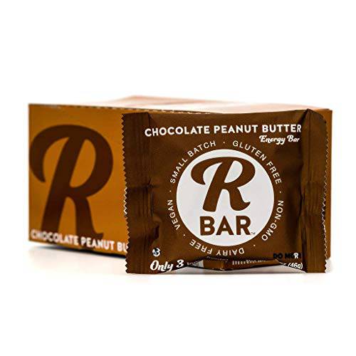 RBar Whole Food Real Chocolate Peanut Butter Energy Bar - Dairy & Gluten Free Snacks, Vegan Protein Bar - 3 Healthy Ingredients (10 Pack)
