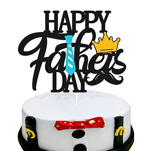 Happy Father’s Day Cake Topper Happy Dad Day Party Decoration for Best Dad Ever Double Side Glitter Black Party Supplies
