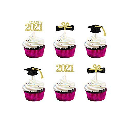 Class Of 2022 Graduation Cupcake Toppers Gold and Black Glitter, Graduation 2022 Cupcake Toppers 2022 Graduation Cupcake Food Picks for Graduation 2022 Party Cake Picks - 24 Pcs