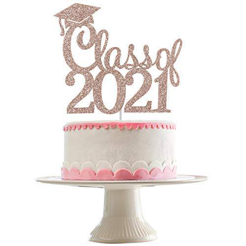 Graduation Cake Topper 2022- Class of 2022 Cake Topper Rose Gold Glitter, 2022 Graduation Party Supplies Cake Topper, Graduation Decorations 2022 Rose Gold