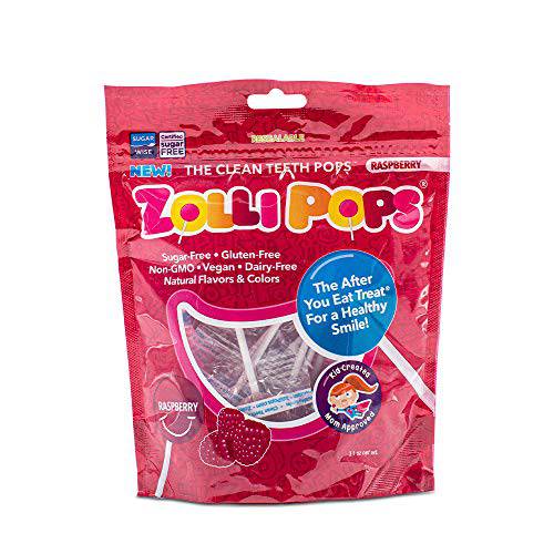Zollipops The Clean Teeth Pops, Anti Cavity Lollipops, RASPBERRY (3.1 oz), Assorted, (3322)