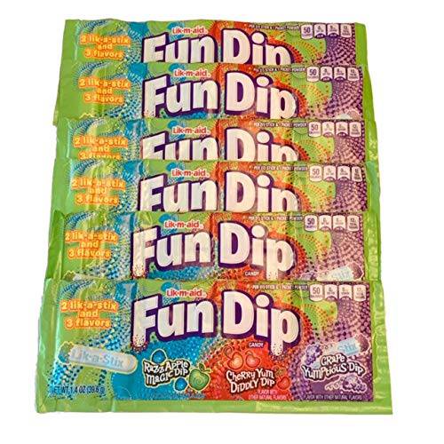 Fun Dip 3 Flavor Pack | Fun Dip RazzApple Magic Dip, Cherry Yum Diddly Dip, and Grape Yumtious Dip all in one | 1.4 oz Packs | Pack of 6