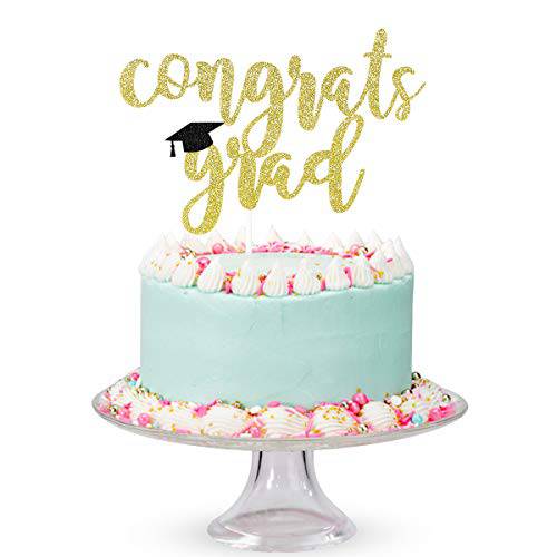 Congrats Grad Cake Topper Gold Glitter, Congratulations Cake Toppers Gold 2022 Graduation Cake Topper for 2022 Graduation Party Cake Decorations
