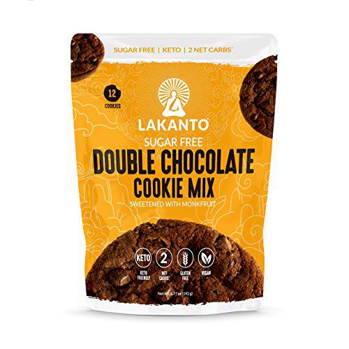 Lakanto Sugar Free Double Chocolate Cookie Mix - Sweetened with Monk Fruit Sweetener, Gluten Free, Keto Diet Friendly, Vegan, Chocolate Chips, Dutched Cocoa, Almond Flour (12 Cookies)