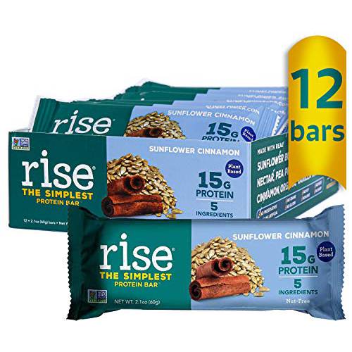 Rise Pea Protein Bar, Sunflower Cinnamon, Soy Free, Paleo Breakfast & Snack Bar, 15g Protein, 5 Natural Whole Food Ingredients, Simplest Non-GMO, Vegan, Gluten-Free, Plant Based Protein, 12 Pack