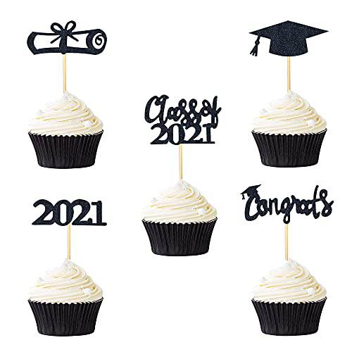 30 PCS Graduation Cupcake Toppers 2022 Diploma Grad Cap Cake Toppers Food Picks for Party Supplies and Graduation Party Favors 5 Styles