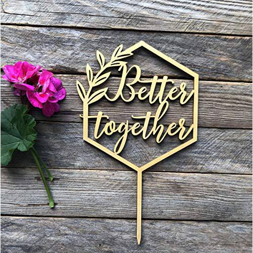 HappyPlywood Better Together Cake Topper Wooden Wedding Party Cake Decorations (Gold)