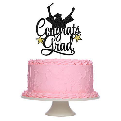 Congrats Grad Cake Topper Black Glitter Congratulations Cake Topper Girls 2022 Graduation Cake Toppers for Girls 2022 Graduation Party Cake Decorations