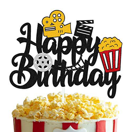 Film Cake Topper Movie Cinema Birthday Cake Decoration Happy Birthday Sign Cake Decor for Film Projector Movie Night Camera Popcorn Theater Theme Bday Party Celerbrating Supplies