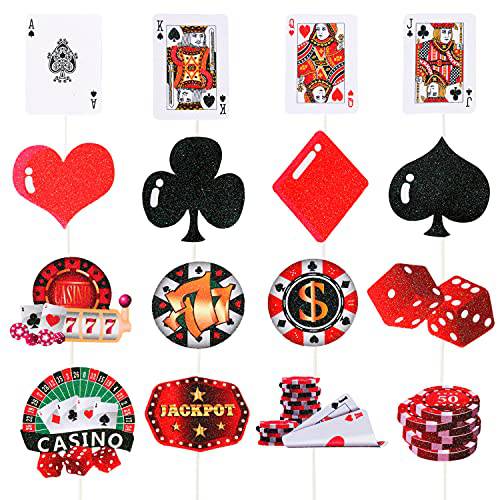 32pcs Casino Cupcake Toppers Casino Poker Theme Party Decorations for Las Vegas Casino Night Poker Events Birthday Supplies