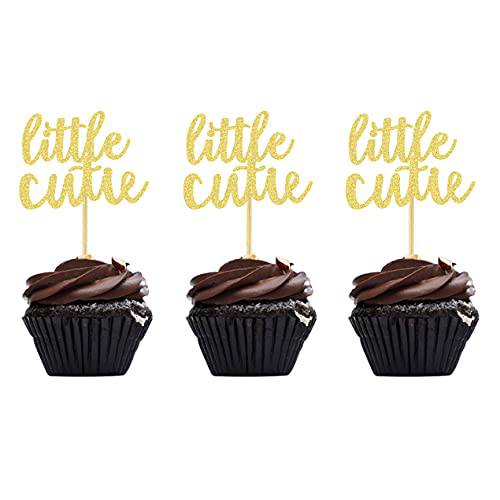 Gold Little Cutie Cupcake Toppers for Hey Cutie Celebrating Birthday Party Decorations 24Pcs