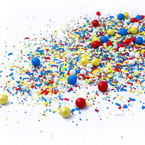 Crash Boom Pow| red blue yellow white Superhero Comic Birthday Colorful Candy Sprinkles Mix For Baking Edible Cake Decorations Cupcake Toppers Cookie Decorating Ice Cream Toppings, 2oz