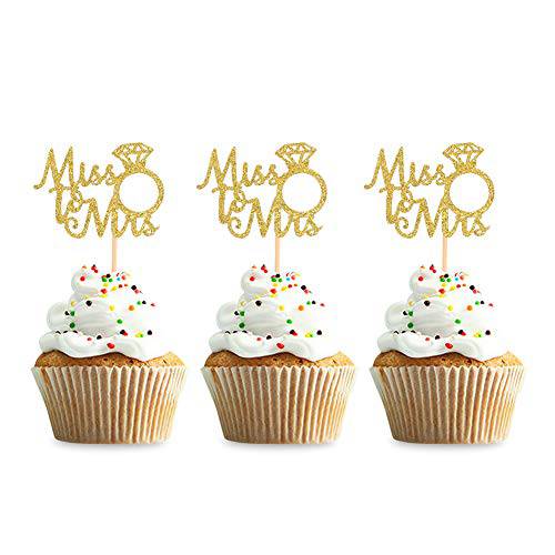 36PCS Miss to Mrs Gold Cupcake Toppers Wedding Bridal Shower Engagement Party Decoration Picks