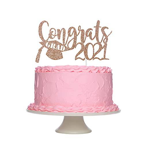 Congrats Grad 2022 Graduation Cake Topper Rose Gold Glitter, Congratulations 2022 Cake Topper Rose Gold Graduation 2022 Cake Toppers for 2022 Graduation Party Cake Decorations