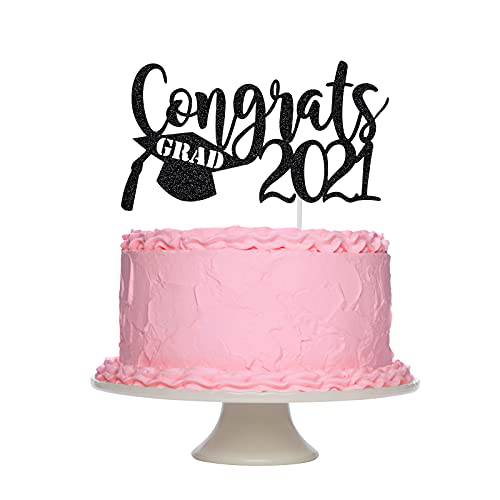 Congrats Grad 2022 Graduation Cake Topper Black Glitter, Congratulations 2022 Cake Topper Black Graduation 2022 Cake Toppers for 2022 Graduation Party Cake Decorations