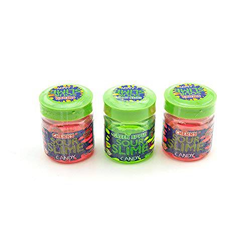 Sour Slime Liquid Candy (3 Pack Assorted) Cherry and Green Apple, Spoon Inside Lid. with 2 GosuToys Stickers