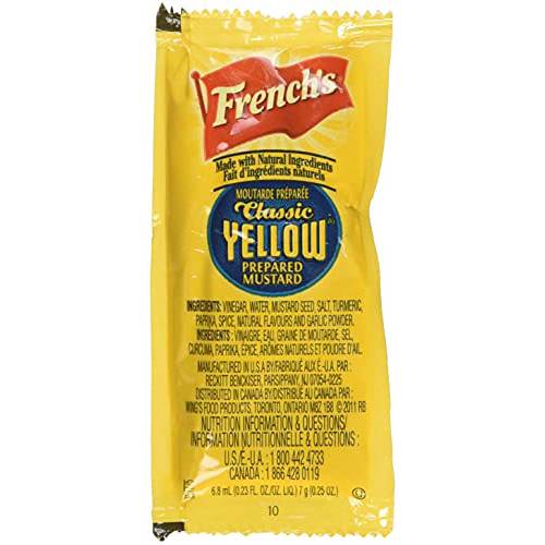 Concession Essentials French’s Classic Yellow Mustard 7 Gram Portion Packet. Pack of 100 Count