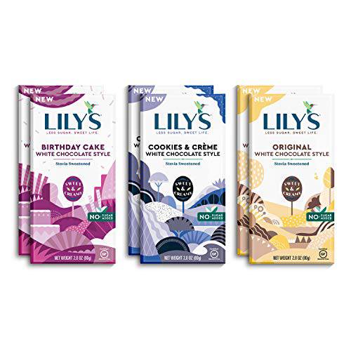 White Chocolate Style Bar Variety Pack By Lily’s Sweets | Made with Stevia, No Added Sugar, Low-Carb, Keto Friendly | Gluten-Free & Non-GMO Ingredients | 2.8 Ounce, 6 Pack