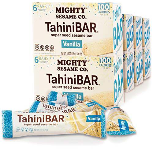 Mighty Sesame Vanilla TahiniBars 3.8oz (8 Pack, 48 Bars) 100 Calorie Bar, Gluten Free, Vegan, Nothing Artificial, Kosher