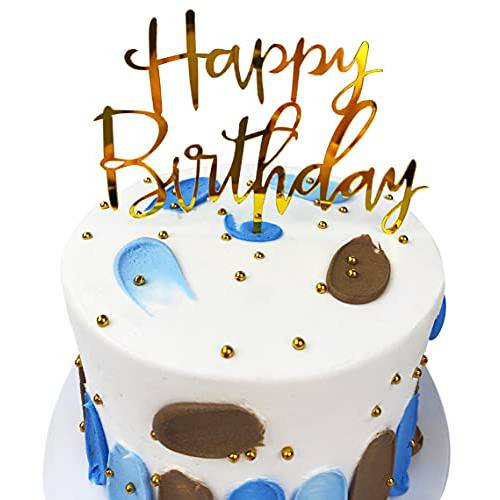 Happy Birthday Cake Toppers Gold Acrylic Durable Versatile Cake Topper, Birthday Cake for Photo Booth Props, Birthday Party Decoration Ideas