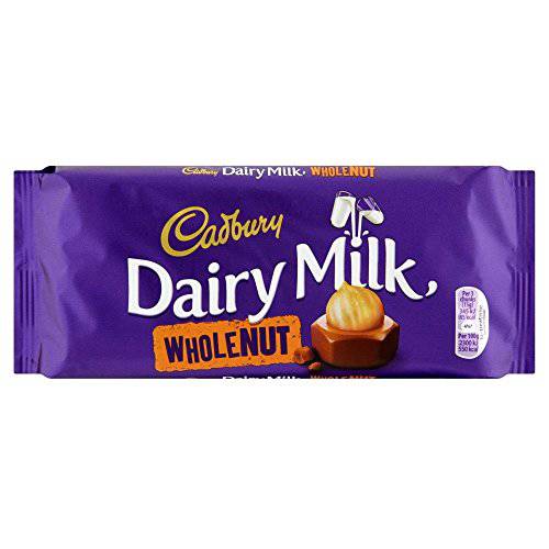 Cadbury Dairy Milk Chocolate Whole Nut Bar (120g) - Pack of 6