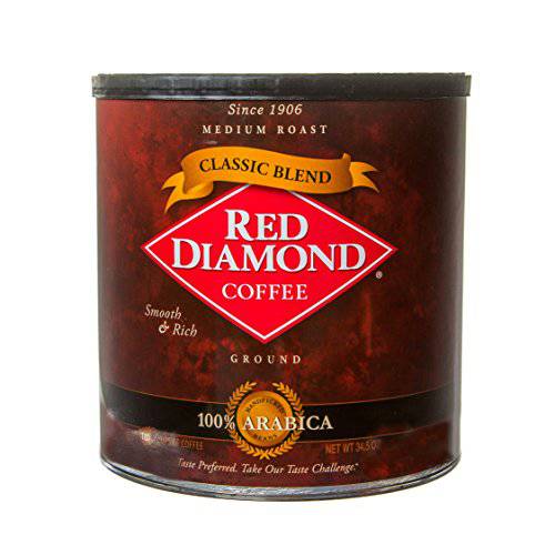 Red Diamond Ground Coffee | Classic Blend | Medium Roast | Arabica Beans | Smooth & Rich Flavor | 34.5 Ounce Resealable Can