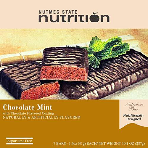 Nutmeg State Nutrition High Protein Snack Bar / Diet Bars - Chocolate Mint (7ct) - Trans Fat Free, Aspartame Free, Kosher, Gelatin Free